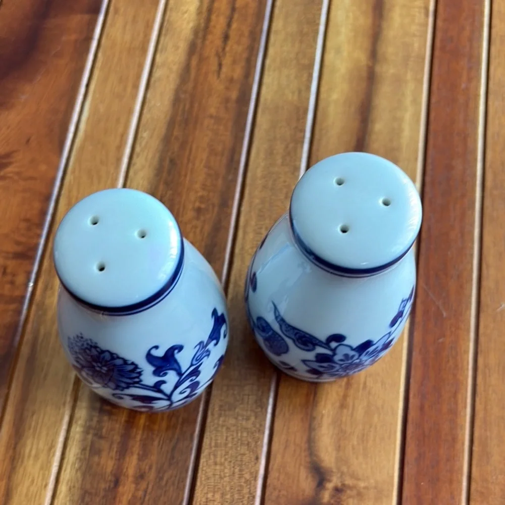 Pier 1 Mandarin Blue and White Porcelain Salt and Pepper Shakers